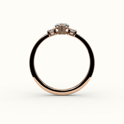 Hexagon Cut Three-Stone Setting with Vertical Baguettes