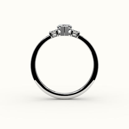 Hexagon Cut Three-Stone Setting with Vertical Baguettes