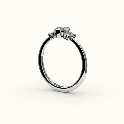 Hexagon Cut Three-Stone Setting with Vertical Baguettes