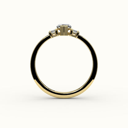 Hexagon Cut Three-Stone Setting with Vertical Baguettes