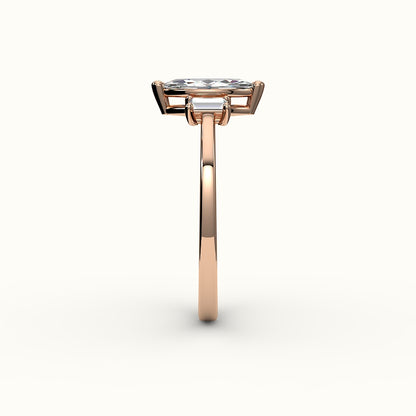 Marquise Cut Three-Stone Setting with Vertical Baguettes