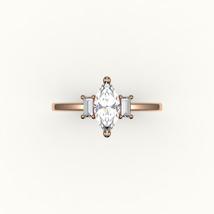 Marquise Cut Three-Stone Setting with Vertical Baguettes