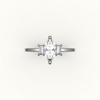 Marquise Cut Three-Stone Setting with Vertical Baguettes