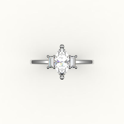 Marquise Cut Three-Stone Setting with Vertical Baguettes