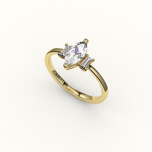 Marquise Cut Three-Stone Setting with Vertical Baguettes
