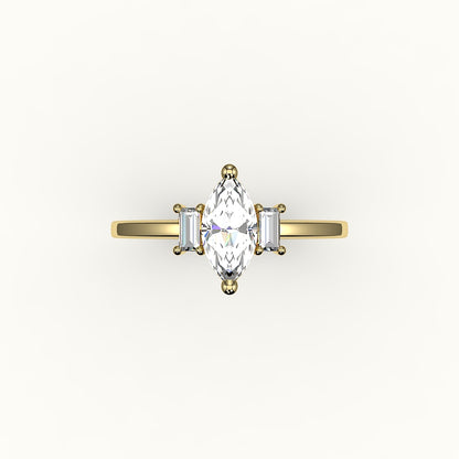 Marquise Cut Three-Stone Setting with Vertical Baguettes