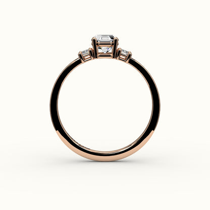 Octagon Cut Three-Stone Setting with Vertical Baguettes