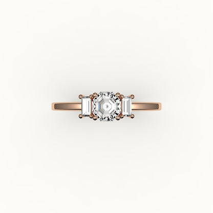 Octagon Cut Three-Stone Setting with Vertical Baguettes