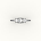 Octagon Cut Three-Stone Setting with Vertical Baguettes