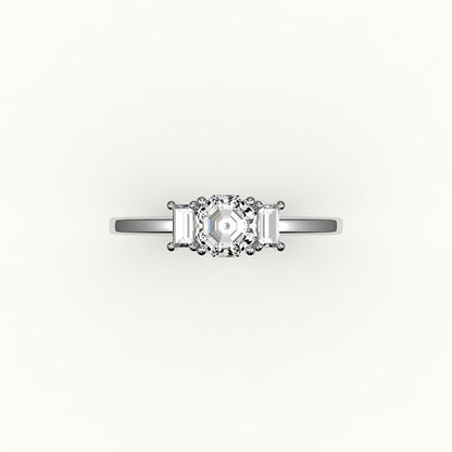 Octagon Cut Three-Stone Setting with Vertical Baguettes