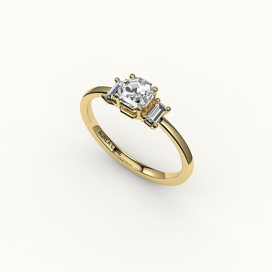 Octagon Cut Three-Stone Setting with Vertical Baguettes