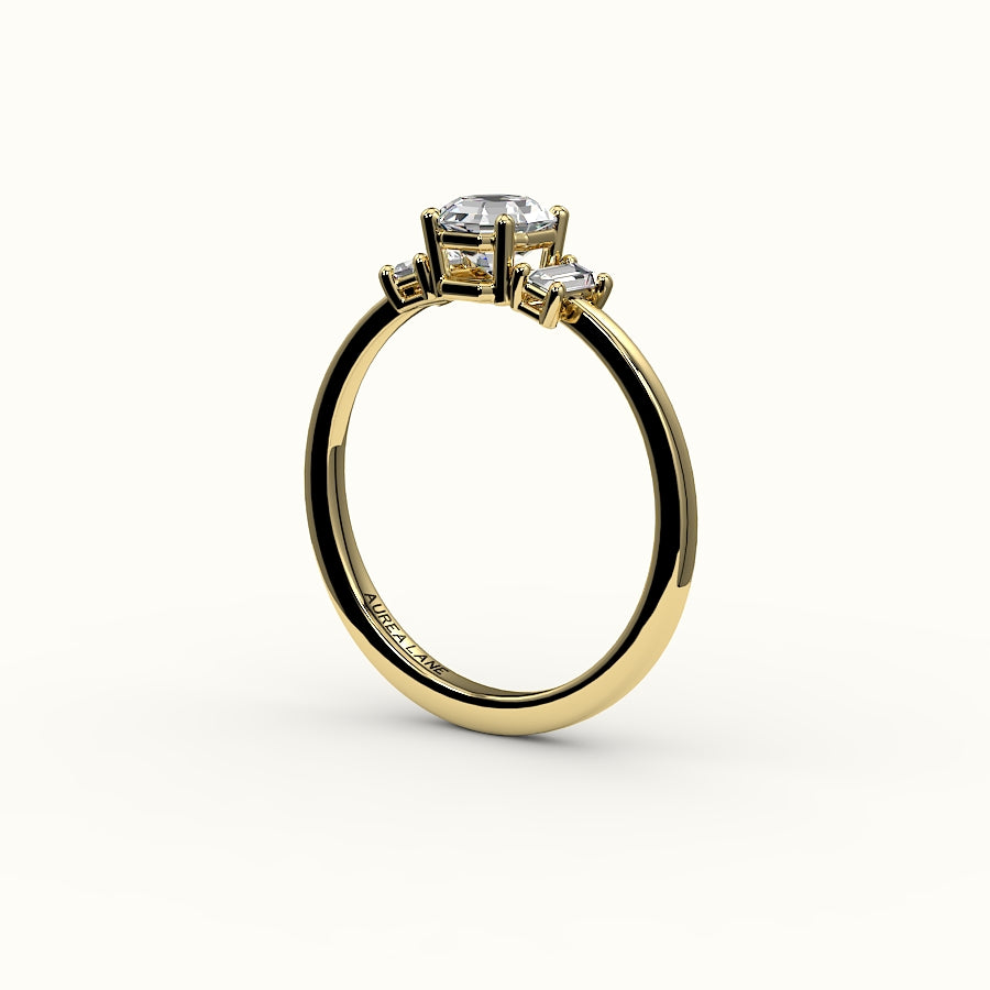 Octagon Cut Three-Stone Setting with Vertical Baguettes