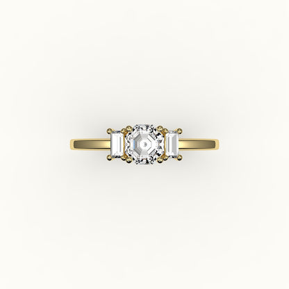 Octagon Cut Three-Stone Setting with Vertical Baguettes