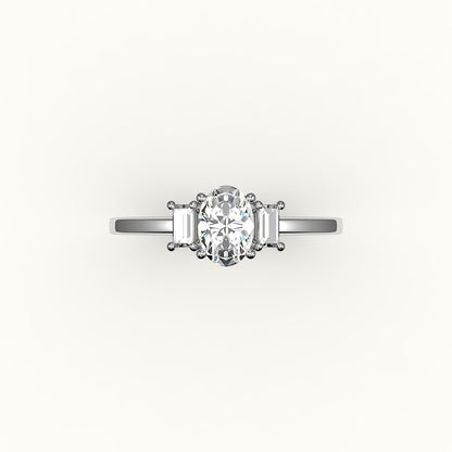 Oval Cut Three-Stone Setting with Vertical Baguettes