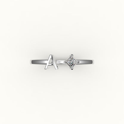 Compass Princess Cut Initial and Diamond Ring