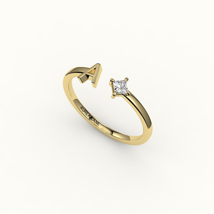 Compass Princess Cut Initial and Diamond Ring