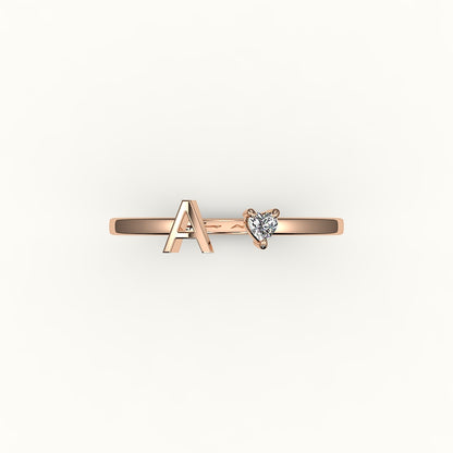 Heart Cut Initial and Diamond Ring