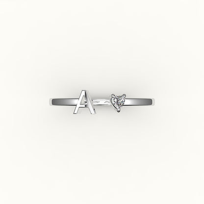 Heart Cut Initial and Diamond Ring
