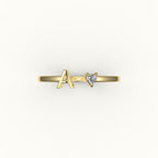 Heart Cut Initial and Diamond Ring