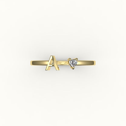 Heart Cut Initial and Diamond Ring