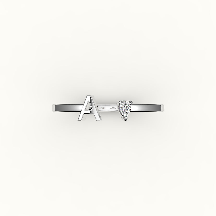Pear Cut Initial and Diamond Ring