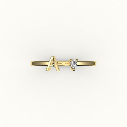 Pear Cut Initial and Diamond Ring