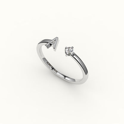 Round Cut Initial and Diamond Ring