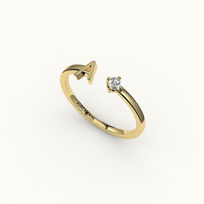 Round Cut Initial and Diamond Ring