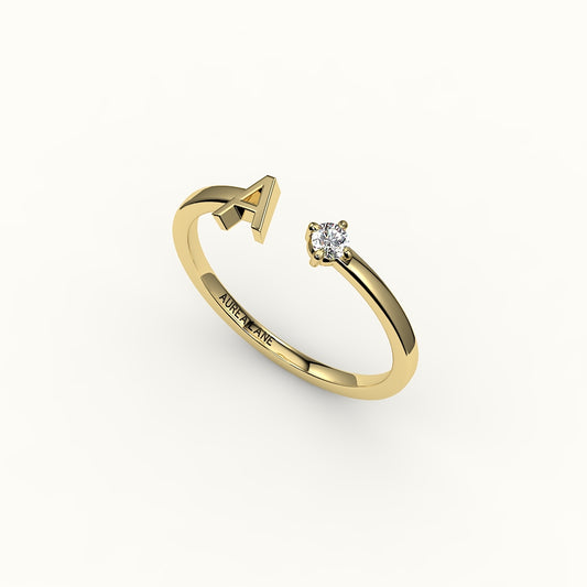 Round Cut Initial and Diamond Ring
