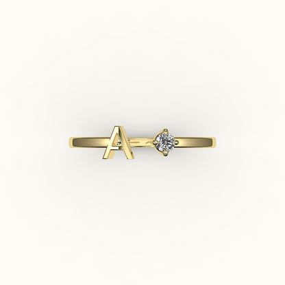 Round Cut Initial and Diamond Ring