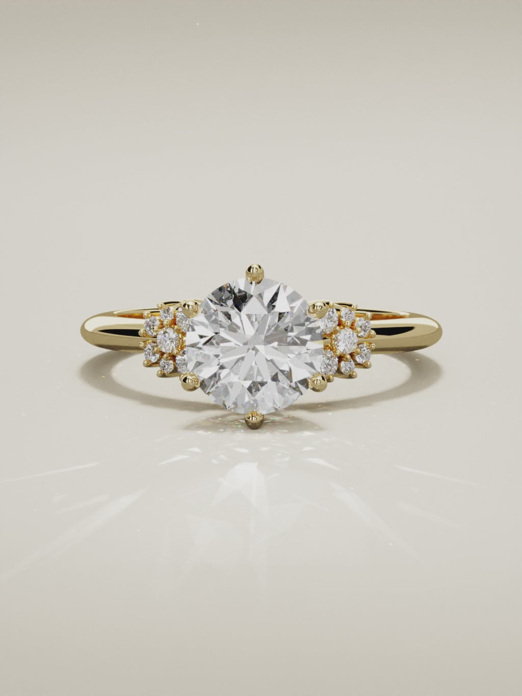 The Flora round lab-grown diamond solitaire in 14K yellow gold, 360 turntable video