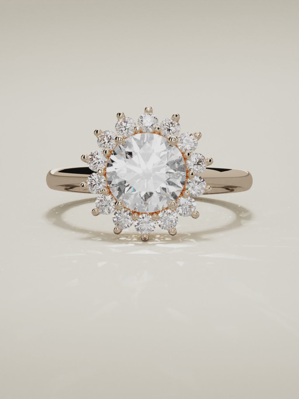 The Aura round lab-grown diamond solitaire in 14K rose gold, 360 turntable video