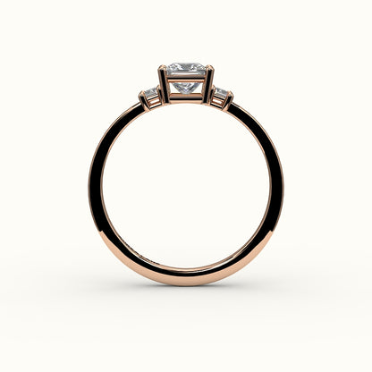 Princess Cut Three-Stone Setting with Vertical Baguettes