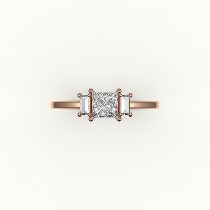 Princess Cut Three-Stone Setting with Vertical Baguettes