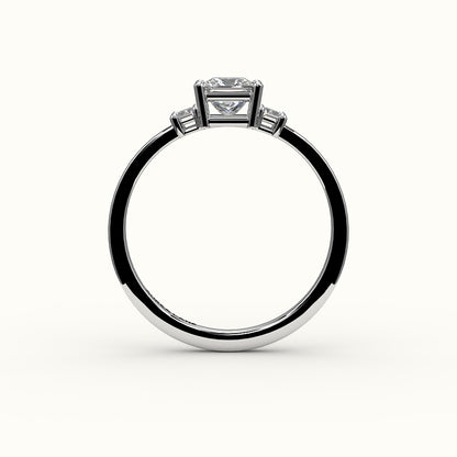 Princess Cut Three-Stone Setting with Vertical Baguettes