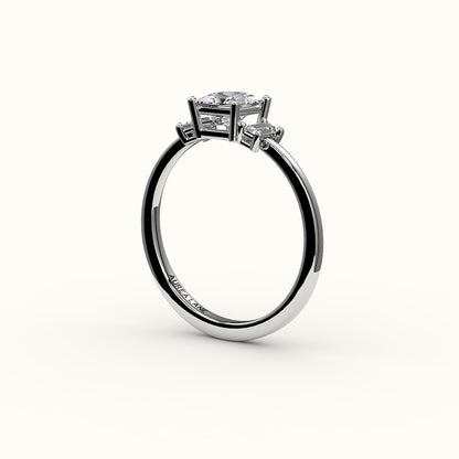 Princess Cut Three-Stone Setting with Vertical Baguettes