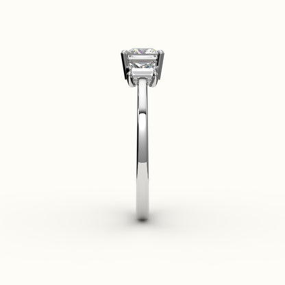 Princess Cut Three-Stone Setting with Vertical Baguettes
