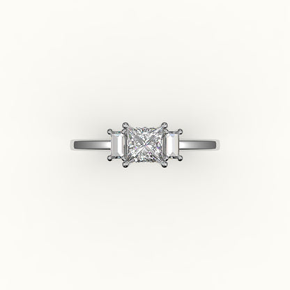 Princess Cut Three-Stone Setting with Vertical Baguettes