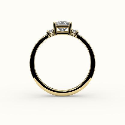 Princess Cut Three-Stone Setting with Vertical Baguettes