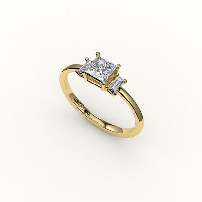 Princess Cut Three-Stone Setting with Vertical Baguettes