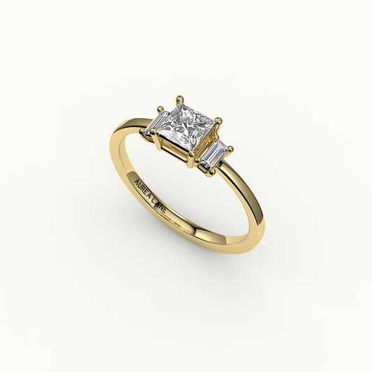 Princess Cut Three-Stone Setting with Vertical Baguettes