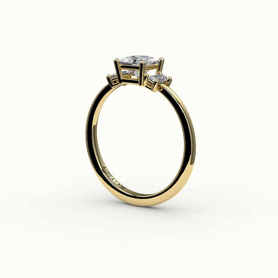 Princess Cut Three-Stone Setting with Vertical Baguettes