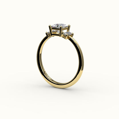 Princess Cut Three-Stone Setting with Vertical Baguettes
