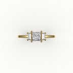 Princess Cut Three-Stone Setting with Vertical Baguettes