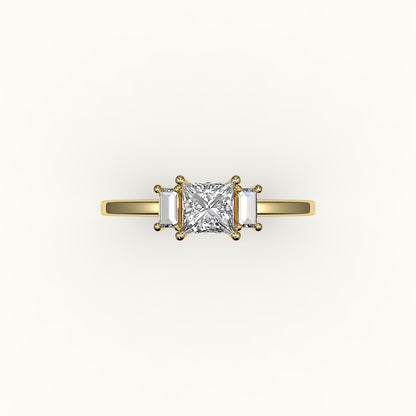 Princess Cut Three-Stone Setting with Vertical Baguettes