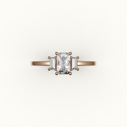 Radiant Cut Three-Stone Setting with Vertical Baguettes