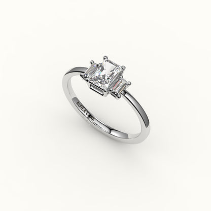 Radiant Cut Three-Stone Setting with Vertical Baguettes