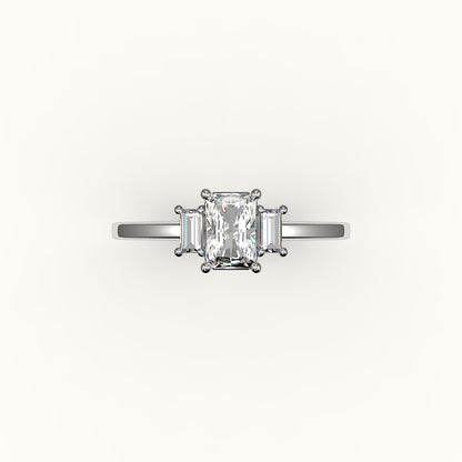 Radiant Cut Three-Stone Setting with Vertical Baguettes