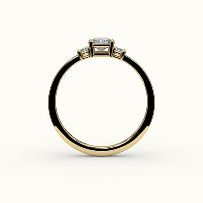 Radiant Cut Three-Stone Setting with Vertical Baguettes