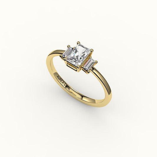 Radiant Cut Three-Stone Setting with Vertical Baguettes